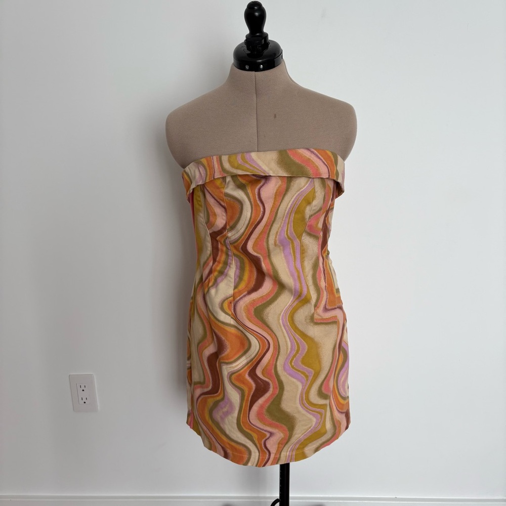 Wild Fable Dress Medium Tan Brown Pink Tube Cotton Psychedelic Groovy Print